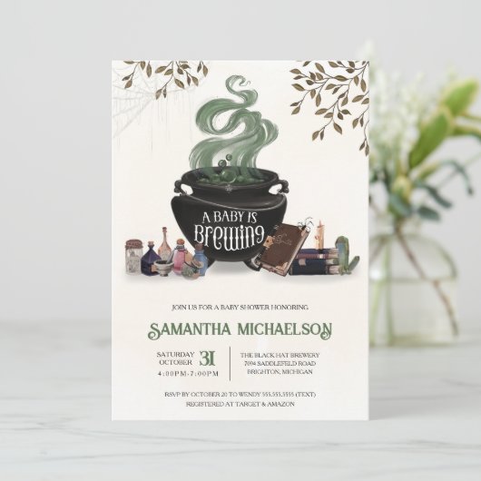 Een Baby is het brouwen van Halloween Cauldron Sho Kaart (Staand voorkant)