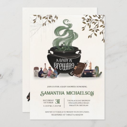 Een Baby is het brouwen van Halloween Cauldron Sho Kaart (Voorkant / Achterkant)