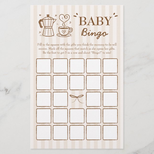 Een Baby is het brouwen van koffie Baby bingo spel (Voorkant)
