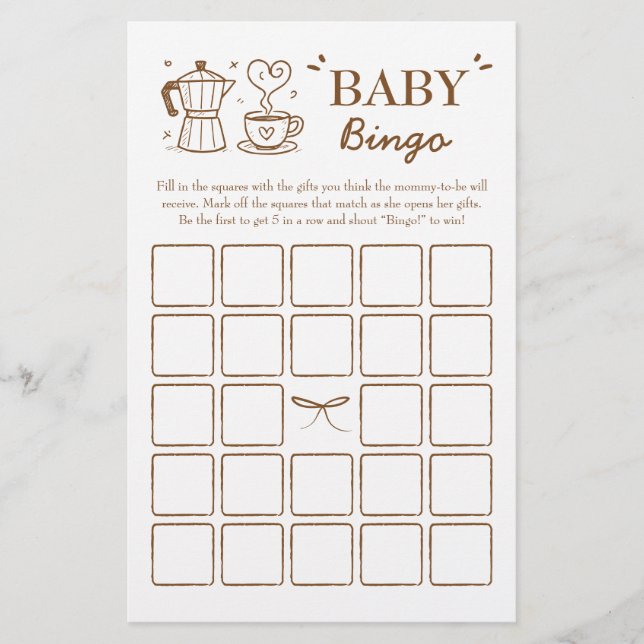 Een Baby is het brouwen van koffie Baby bingo spel (Voorkant)