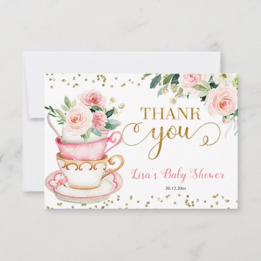 Een Baby is het brouwen van Tea Party Baby shower  Bedankkaart (Voorkant)