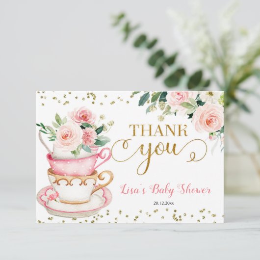 Een Baby is het brouwen van Tea Party Baby shower  Bedankkaart (Staand voorkant)