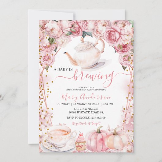 Een Baby is het brouwen van Tea Pumpkin Girl Baby  Kaart (Voorkant)