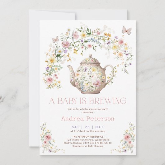 Een Baby is het brouwen van Wildflower Tea Party B Kaart (Voorkant)