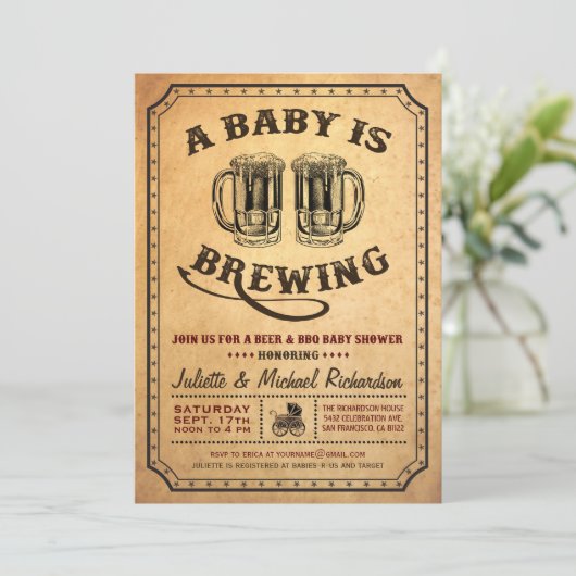 "Een baby is in aantocht" babyshower BBQ-uitnodigi Kaart (Staand voorkant)