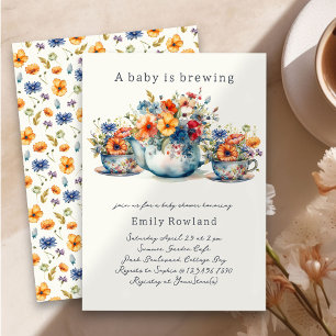 Een baby is in aantocht Florale theekopjes Baby Sh Kaart