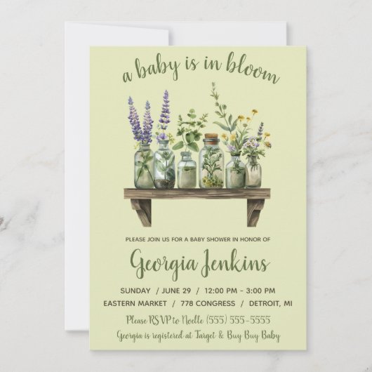 Een Baby is in Bloom, Spring Flowers Baby shower Kaart (Voorkant)
