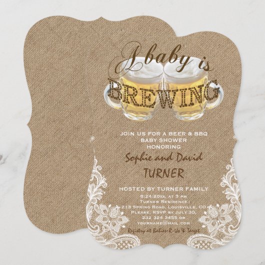 Een baby is in de maak Burlap Kant Baby Shower Kaart (Voorkant / Achterkant)