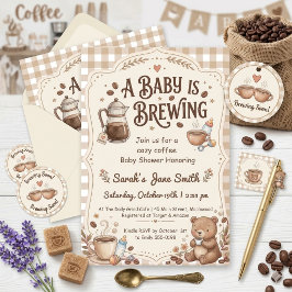 Een Baby is in de maak Gingham Coffee Neutraal Ges Kaart