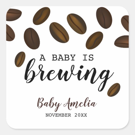 Een baby is koffie aan het zetten Baby Shower Vierkante Sticker (Voorkant)