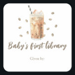 Een baby is koffie aan het zetten - de eerste bibl vierkante sticker<br><div class="desc">IJskoffie baby shower.</div>