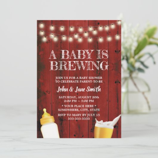 Een Baby is Rustic Red Barn Wood Baby shower Kaart (Staand voorkant)