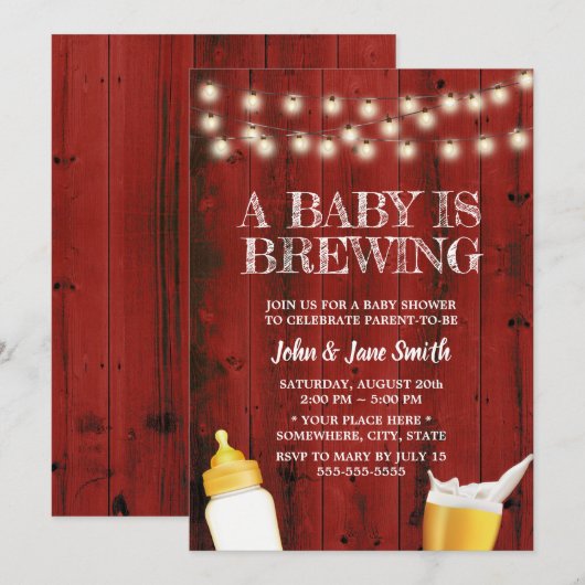 Een Baby is Rustic Red Barn Wood Baby shower Kaart (Voorkant / Achterkant)