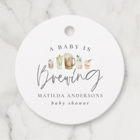 Een baby is waterverf bier baby shower brouwen bedankjes labels (Voorkant)