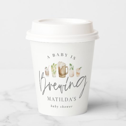 Een baby is waterverf bier baby shower brouwen   papieren bekers (Voorkant)