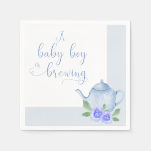 Een baby jongen brouwt blauw theepot Baby shower Servet