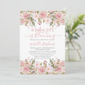 Een baby-meisje bloaait roze Baby shower Kaart (Staand voorkant)