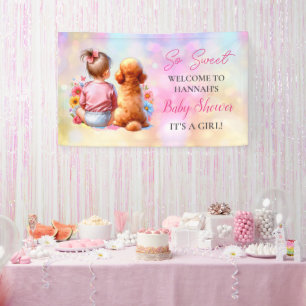 Een baby meisje en haar hond Baby shower gepersona Spandoek