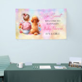 Een baby meisje en haar hond Baby shower gepersona Spandoek (Beurs)