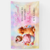 Een baby meisje en haar hond Baby shower gepersona Spandoek (Verticaal)