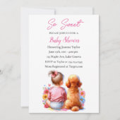 Een baby meisje en haar hond Baby shower Kaart (Voorkant)