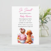 Een baby meisje en haar hond Baby shower Kaart (Staand voorkant)
