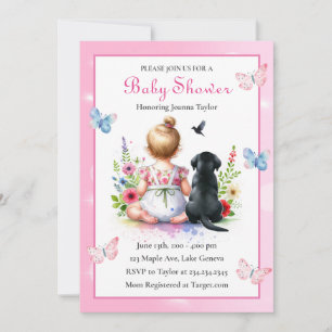 Een baby meisje en haar puppy Baby shower Kaart