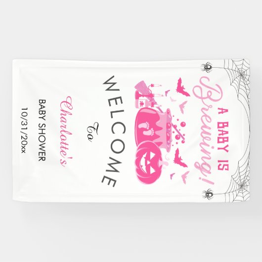 Een baby meisje is het brouwen van roze Halloween  Spandoek (Horizontaal)