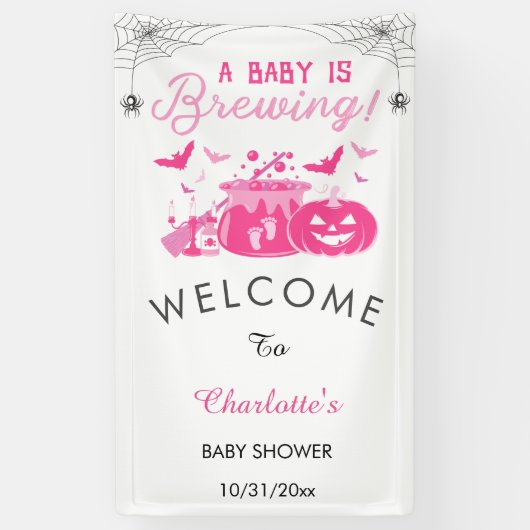 Een baby meisje is het brouwen van roze Halloween  Spandoek (Verticaal)
