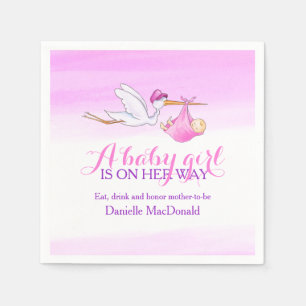 Een baby meisje is onderweg ooievaars servetten