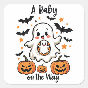 Een Baby op de weg Pastel Ghost Zwangerschap Hallo Vierkante Sticker