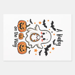 Een Baby op Komst Pastel Ghost Zwangerschap Hallow Inpakpapier Vel