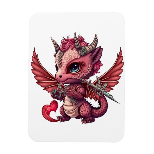 Een Baby Red Dragon Valentijn Magnet van het Hart  Magneet (Verticaal)