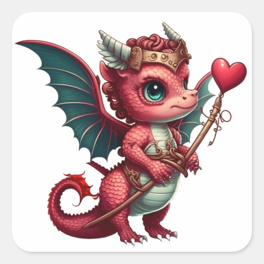 Een Baby Red Dragon-Valentijn Vierkante Sticker (Voorkant)