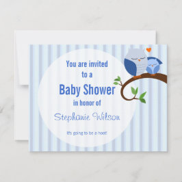 Een Baby shower blauwe uil uitnodiging
