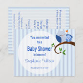 Een Baby shower blauwe uil uitnodiging (Voorkant / Achterkant)