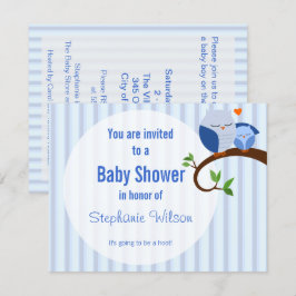 Een Baby shower blauwe uil uitnodiging