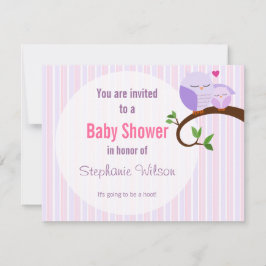 Een Baby shower Paarse uil uitnodiging