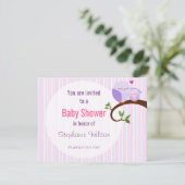 Een Baby shower Paarse uil uitnodiging (Staand voorkant)