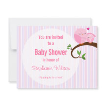 Een Baby shower roze uil uitnodiging