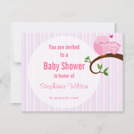 Een Baby shower roze uil uitnodiging