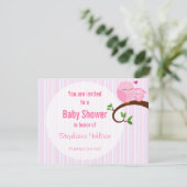 Een Baby shower roze uil uitnodiging (Staand voorkant)