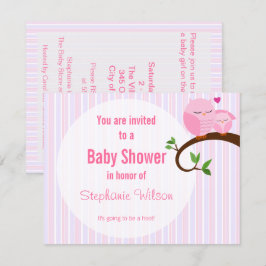 Een Baby shower roze uil uitnodiging