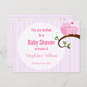 Een Baby shower roze uil uitnodiging