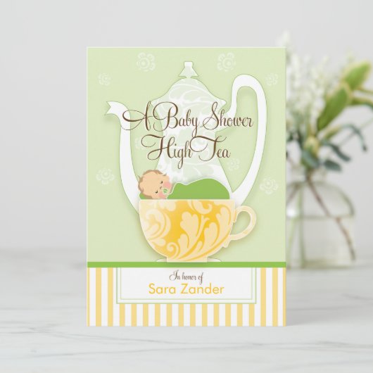 Een Baby shower-Tea-partij  | Genderneutraal Kaart (Staand voorkant)