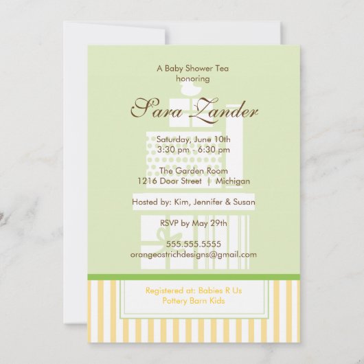 Een Baby shower-Tea-partij  | Genderneutraal Kaart (Achterkant)