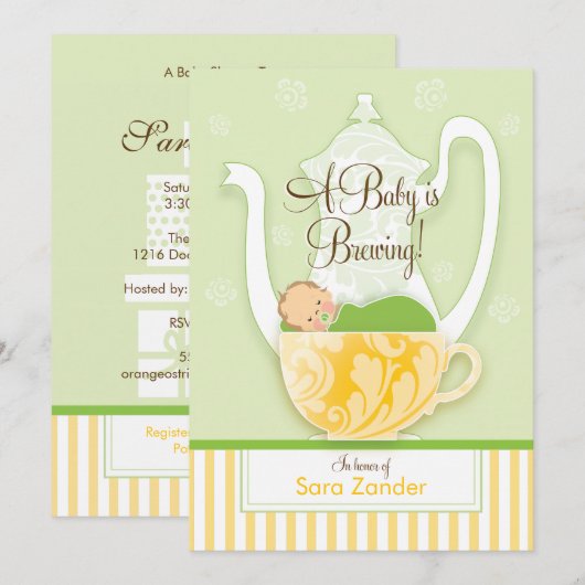 Een Baby shower-Tea-partij  | Genderneutraal Kaart (Voorkant / Achterkant)