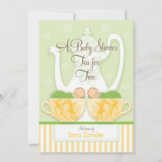 Een Baby shower-Tea-partij  | Genderneutrale tweel Kaart (Voorkant)