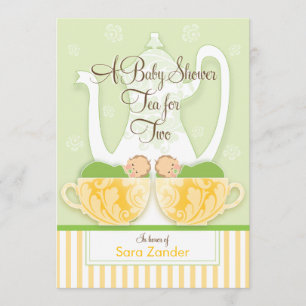 Een Baby shower-Tea-partij    Genderneutrale tweel Kaart