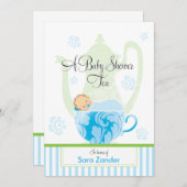 Een Baby shower-Tea-partij  | Jongen Kaart (Voorkant / Achterkant)